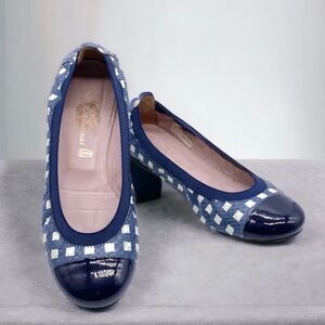 Pretty Ballerinas Shirley Navy/White Check Toe Cap Ballet Flats size: 6